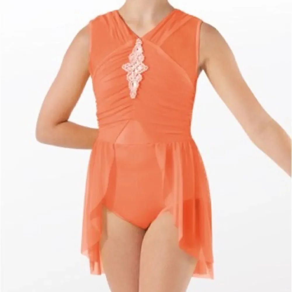 Weissman Dance costume coral orange rhinestone appliqué Take Me Home 12997 IC